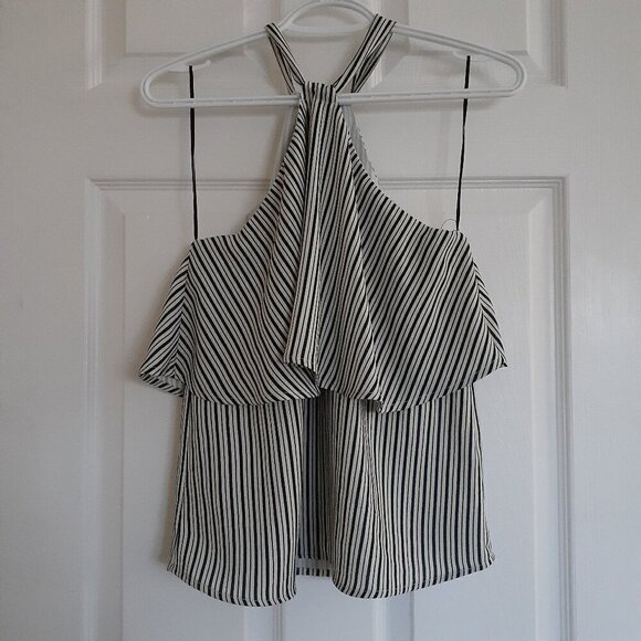 Thieves Like Us Nordstrom Women's XS Black Cream Pinstripe Halter Top - Picture 2 of 12